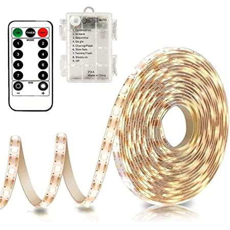 Echosari Battery Powered Led Strip Lights With Remote Warm White 8