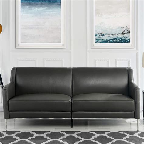 Divano Roma Mid Century Leather Sofa Inches Sleek Simple Living Room