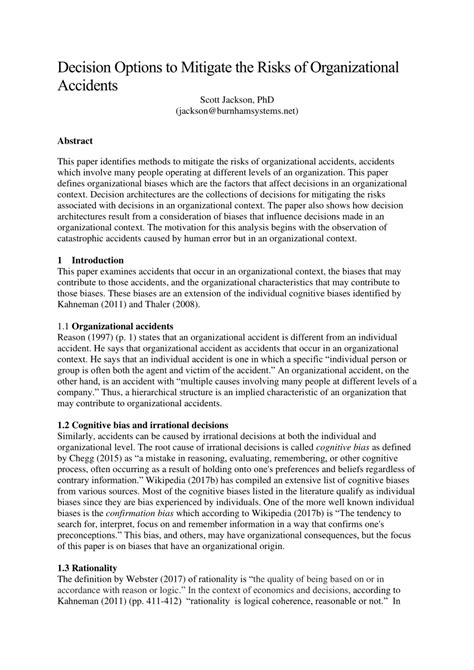 (PDF) Decision Options to Mitigate the Risks of Organizational Accidents 