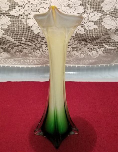 Vintage Murano Art Glass Tulip Bud Vase Yellow With Green Base Etsy