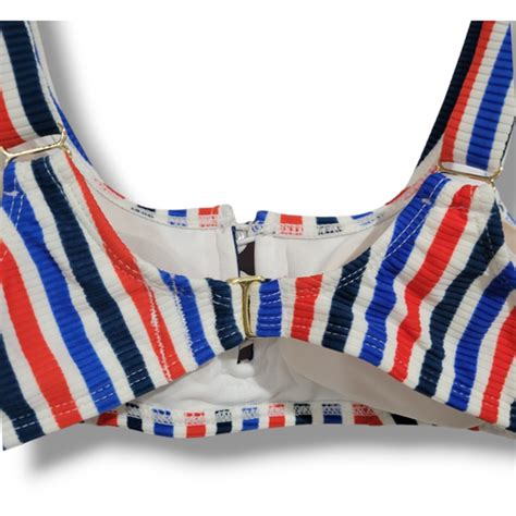 Xhilaration Juniors Ribbed Striped Patriotic Faux Button Front Bikini