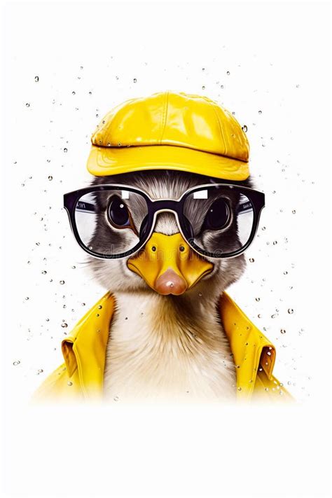 Picture Of Duck Wearing Yellow Hat Glasses And Yellow Jacket Generative Ai Stock Illustration