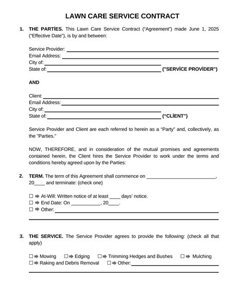 Printable Lawn Care Agreement Editable In Canva Service Contract