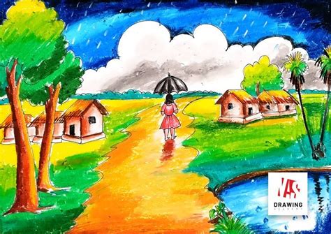 How To Draw Rainy Season Scenery Rainy Season Scenery Drawing Rainy