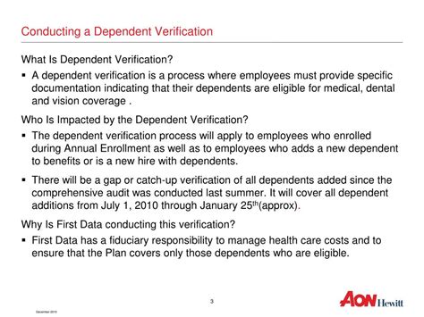 PPT First Data Ongoing Dependent Verification PowerPoint Presentation