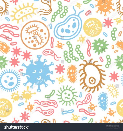 Bacteria Virus And Germs Microorganism Cells Seamless Pattern Color