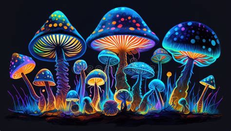 Llustration Of Magical Psychedelic Mushrooms AI Generated Stock