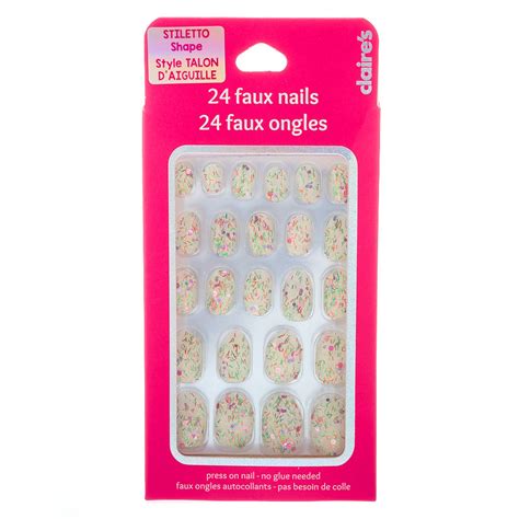 Faux Ongles Autocollants Stiletto à Paillettes Confettis Lot De 24 Claires Fr