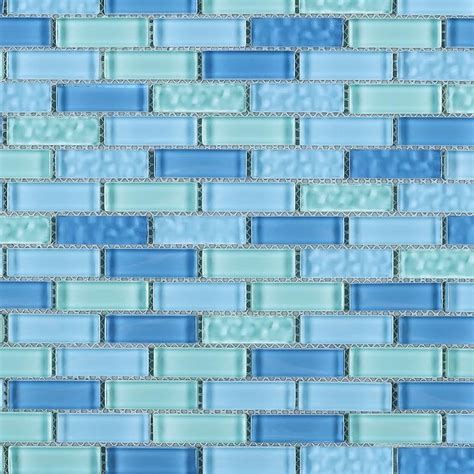 Maldives Blue Brick Glossy Glass Mosaic Tile Backsplash Shower