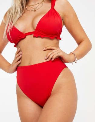 ASOS DESIGN Slip Bikini Vita Alta Sgambato Rosso ASOS