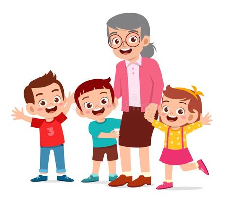 Happy Cute Old Woman with Family Together Stock Vector - Illustration ...