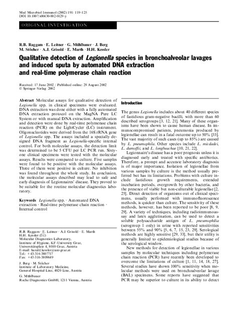 Pdf Qualitative Detection Of Legionella Species In Bronchoalveolar Lavages And Induced Sputa