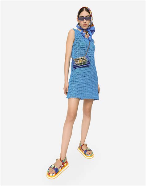 Short Sleeveless Crochet Dress In Turquoise For Women Dolceandgabbana® Us