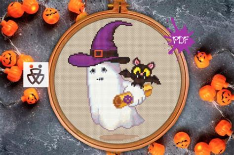 Halloween Ghost Cross Stitch Pattern Pdf Graphic By Yelka Pixelart