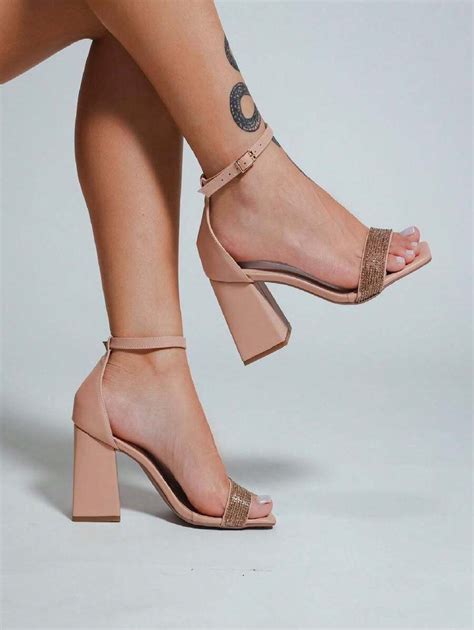 Sand Lia Feminina Nude C Strass Luxor Cm Shein Brasil