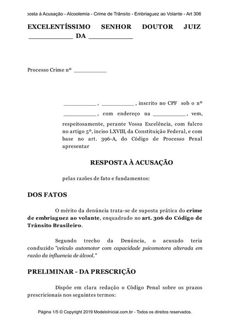 Modelo De Resposta A Acusa O Preliminar V Rios Modelos