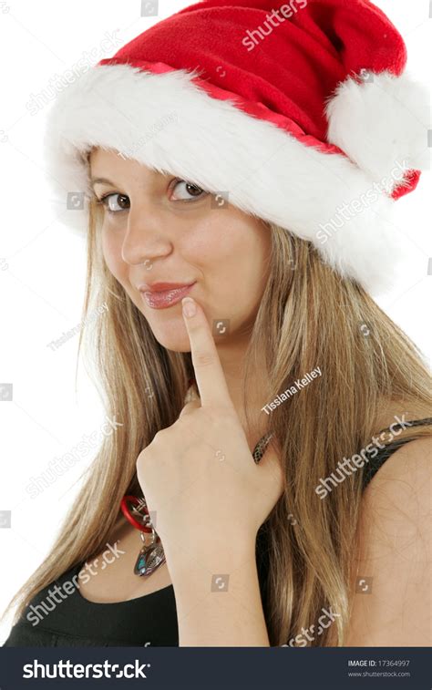 Sexy Girl Santa Hat Mischievous Look Stock Photo Shutterstock