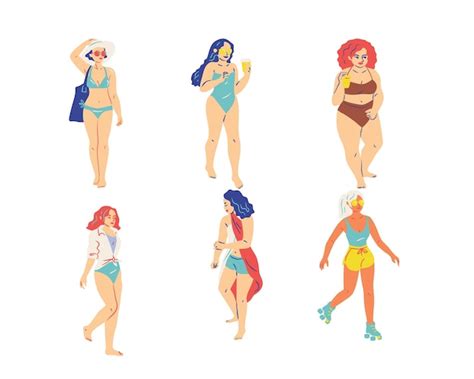 Premium Vector Set Of Beautiful Women In Swimsuits Vector