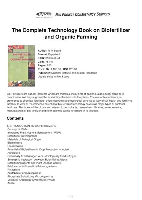 Pdf Niir The Complete Technology Book On Biofertilizer And Organic