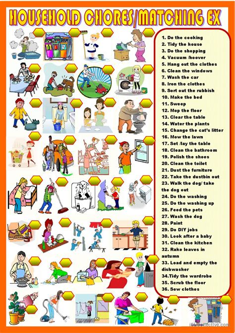 Household Chores New Matching Pict English Esl Worksheets Pdf And Doc