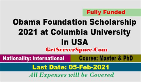 Obama Foundation Scholarship 2021 At Columbia University In Usa