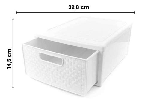 Gaveteiro Modular Empilhável 32 8cm Plástico Rattan Branco