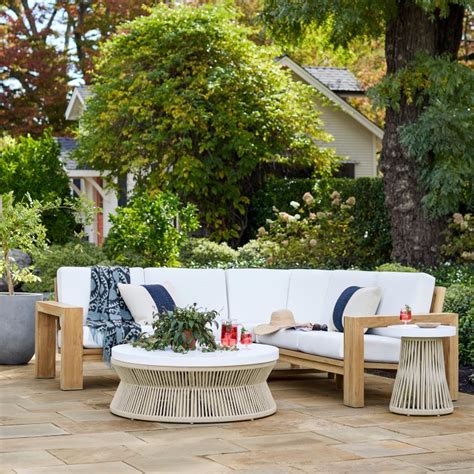 Pasadena Outdoor Fiberstone And Rope Round Coffee Table Williams Sonoma