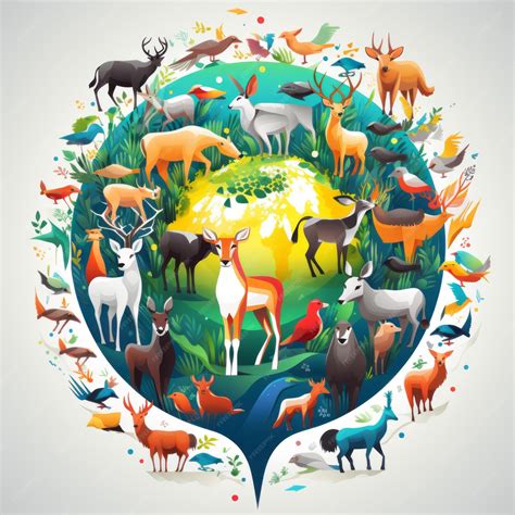 Premium Vector | Animals in the shape of the earth including birds deer