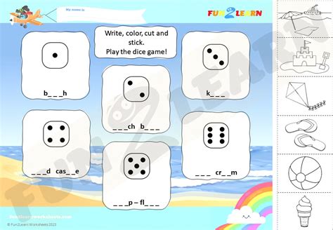 Free Beach Worksheet Steve And Maggie Dice Game Fun Learn