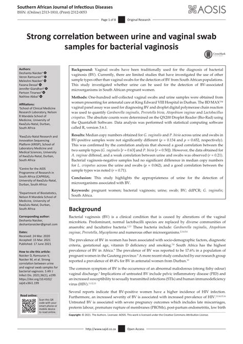 Pdf Strong Correlation Between Urine And Vaginal Swab Samples For