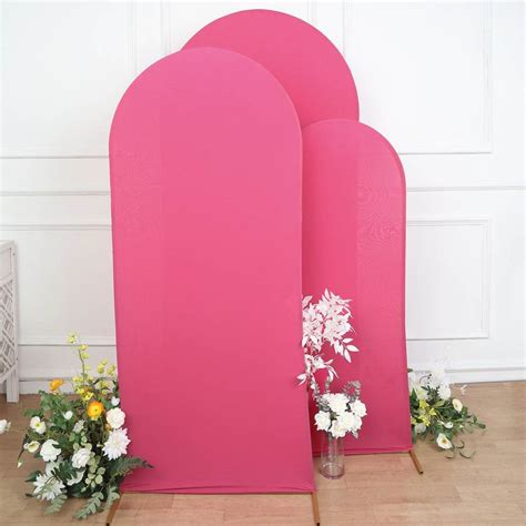 Set Of Matte Fuchsia Spandex Fitted Wedding Arch Covers For Round Top