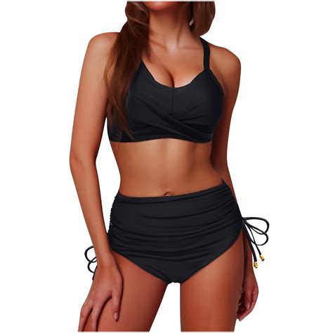 TrendVibe365 Bikinis for Women One Piece Black Two Piece High Waisted