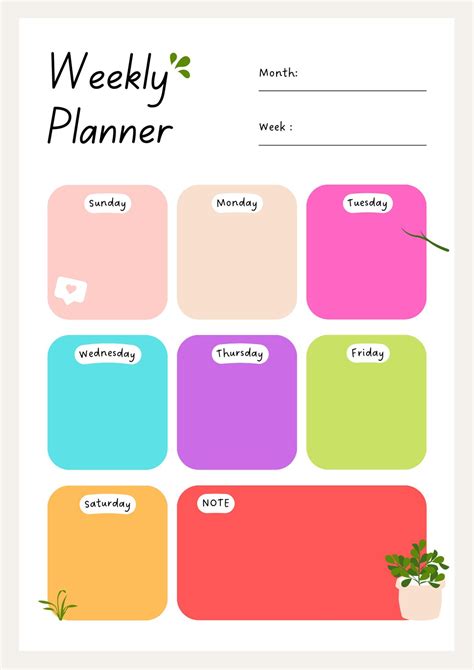 Colorful Weekly Planner Digital Download Instant Print At Home Etsy