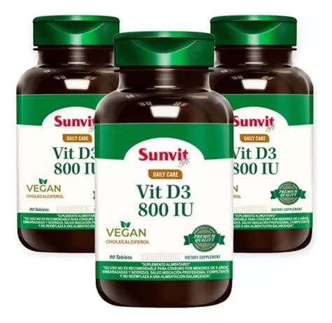 3 Frascos Vitamina D3 800 Iu 90 Tabletas Sunvit Cuotas sin interés