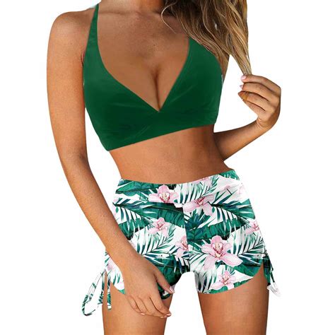 Youyipin Womens Swimsuits Piece Print V Neck Conservative Swimwear Beach Skirt Bikini Hawaii