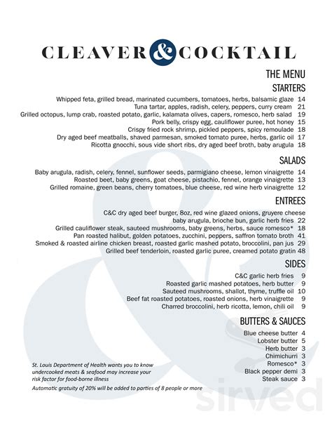 Cleaver & Cocktail menu in St. Louis, Missouri, USA