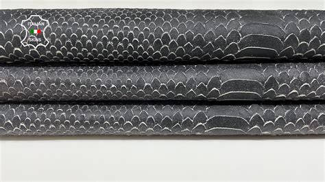 Black Snake Scales Textured Print On Vintage Look Italian Goatskin Goat