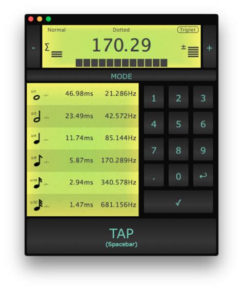 BPM Tap Tempo - A tap tempo and BPM calculator for delay and LFO rates.