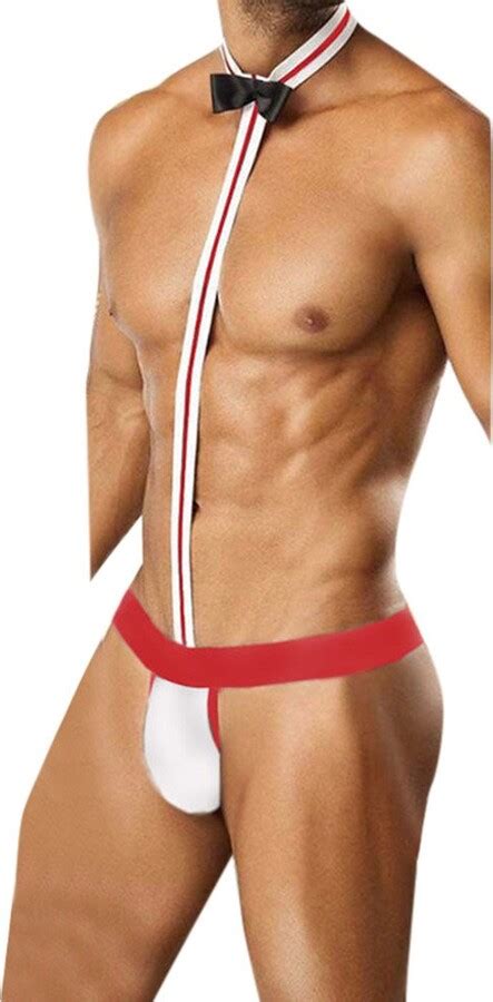 Sllowwa Men S Sexy Santa Mankini Bodysuit Christmas Lingerie Waiter Cosplay Costume With Bow Tie
