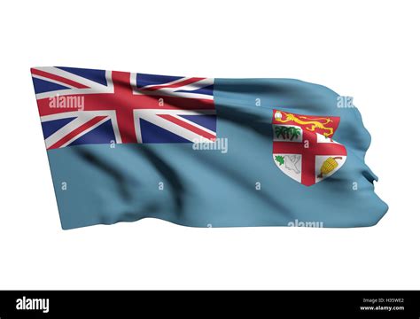 D Rendering Of Republic Of Fiji Flag Waving On White Background Stock