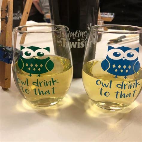 Owl Drink To That Funny Custom Stemless Wine Glass Etsy