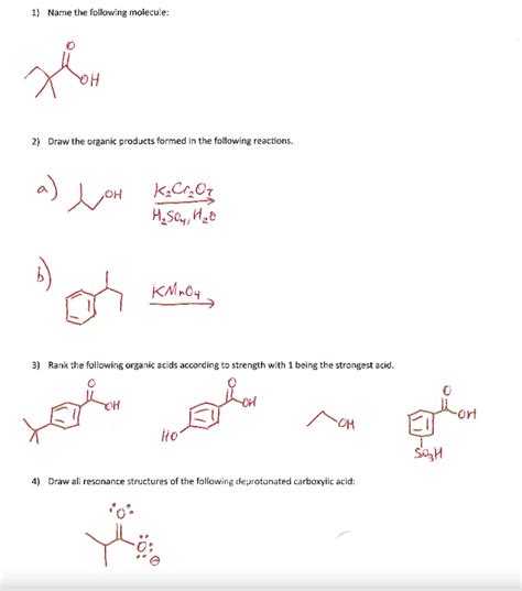 Solved Name The Following Molecul H Draw The Organic Products Formed In The Following Reactions