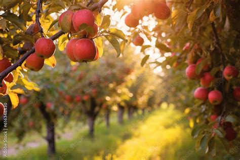 Bountiful Apple Trees in an Orchard during the Fall Season Created with Generative AI Tools ...