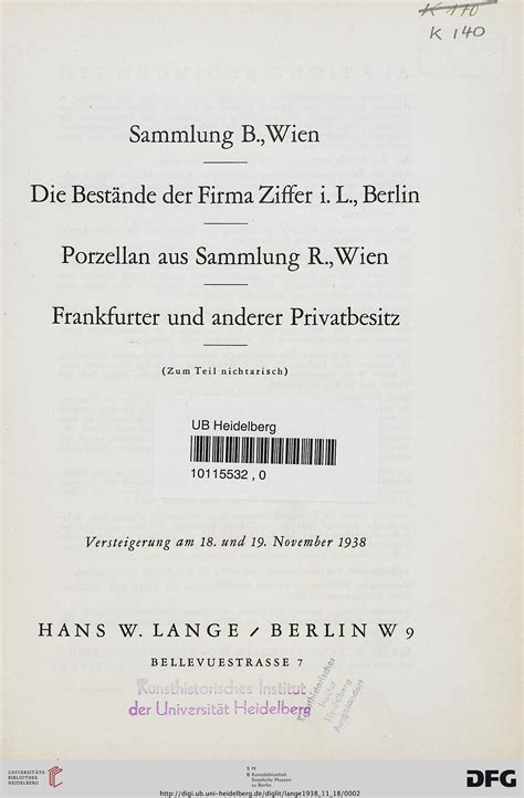 Hans W. Lange [Hrsg.]: Sammlung B., Wien, die Bestände der Firma Ziffer