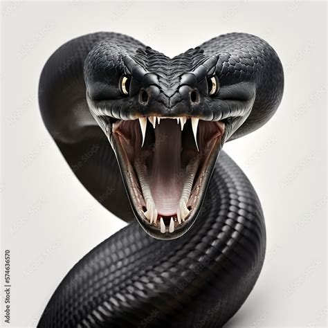 Angry black cobra, venomous snake before attack close-up isolated on ...