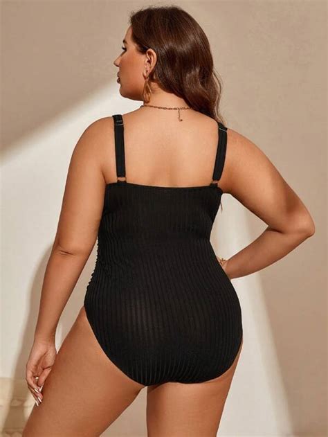 Shein Swim Vcay Talla Grande Ba Ador Una Pieza De Cuello De Muesca