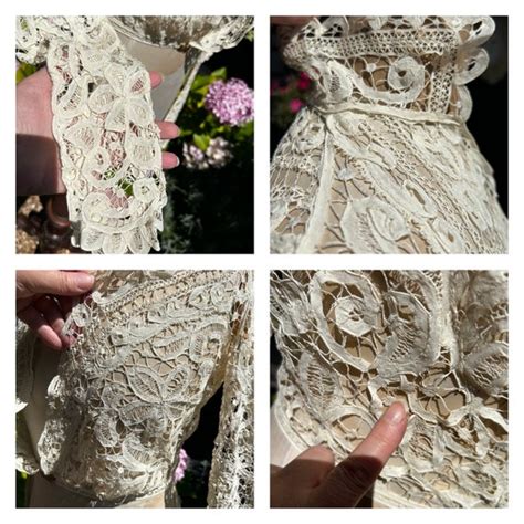 Antique Edwardian Lace Jacket Hand Worked Ivory Tape Gem