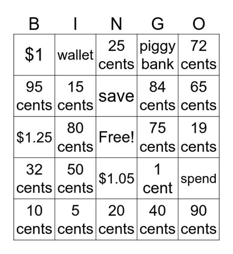 Money Bingo Card