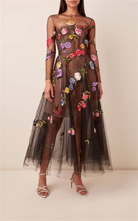 Floral Embroidered Tulle Dress By Oscar De La Renta For Preorder On