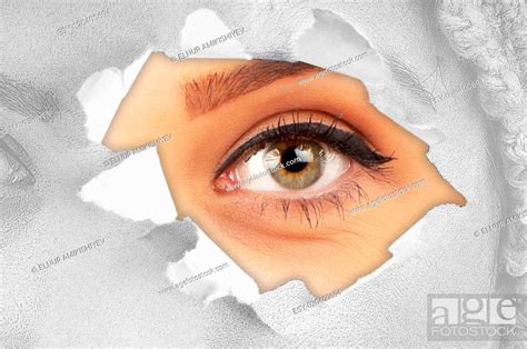 Woman Eye Through Hole In Paper Stock Photo Picture And Low Budget